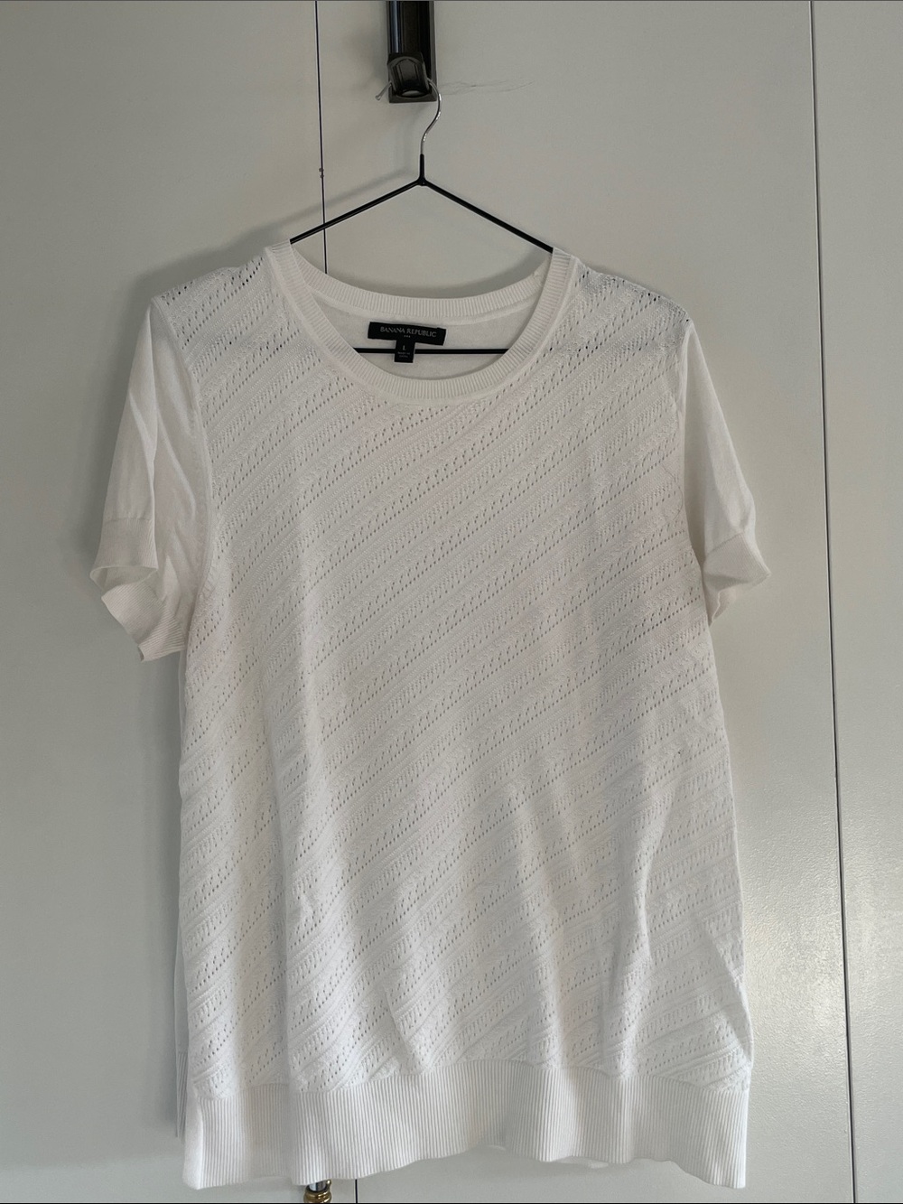 Banana Republic White Short Sleeve Eyelet Knit Top